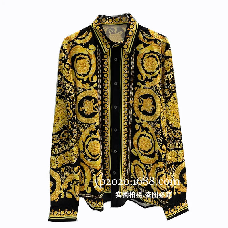 Luxury Royal Shirts Men Casual Full Social Paisley Floral Digital Printing Shirt Manga Longa Prom Party Shirts Roupas Masculinas