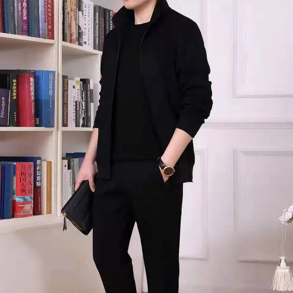 Men Sports Suit Men's Sport Outfit Set Long Sleeve Zipper Coat Elastic Waist Sweatpants Solid Color Sweatshirt with for Active