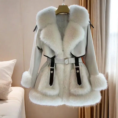 2023 New Autumn Winter with Fur Neighboring Fox Fur Grass Women's Coat Fashion Popular Down Cotton Coat Parker Coat Suede Trend
