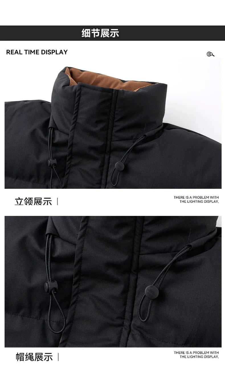 Male Solid Color Stand Collar Cotton Jacket Men Windproof Winter Thick Warm Parka Coat Men's Cotton Coat Thick Mens Warm Clothes
