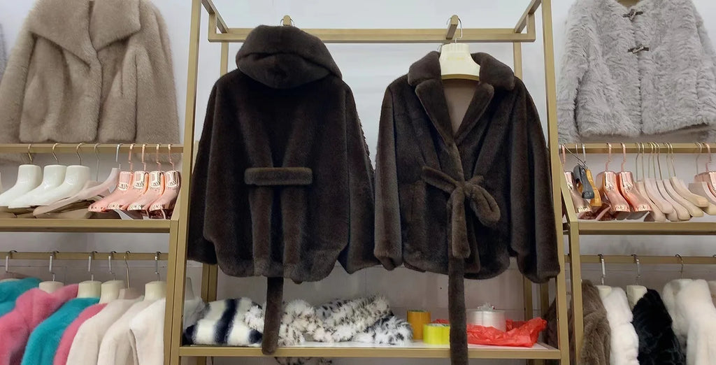 DEAT 2026 Autumn Winter New Faux Fox Fur Batwing Sleeve Coat For Women High-end Elegant Lace-up Waist Jacket Female 11A05803