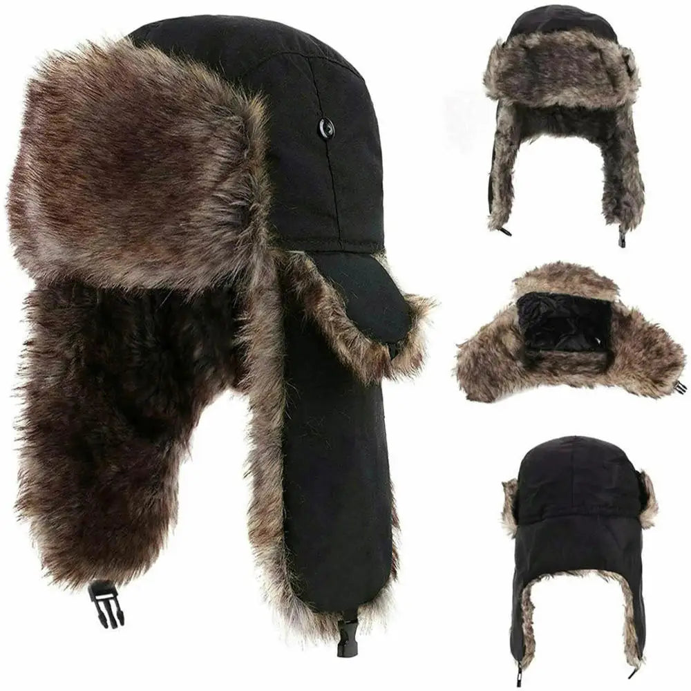 Men's Winter Trapper Aviator Trooper Earflap Warm Russian Waterproof Ski Hat Bumper Cap Russian Warm Ear Protectors Hats