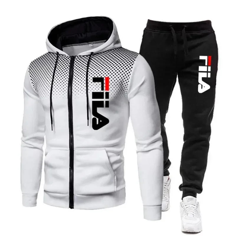2025 Men's casual jogging fitness fashion sportswear set for autumn and winter: Two-piece zipper sweatshirt + sweatpants