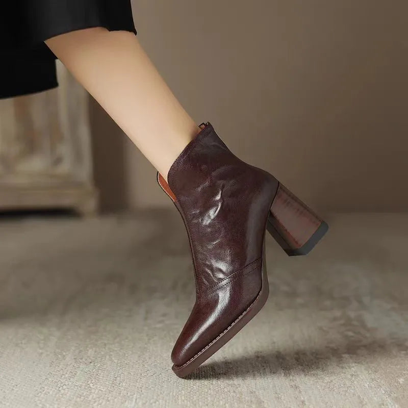 Ankle Boots for Women  Side Zipper Stretch Middle Heel  Short Boot Fashion Pointed Shoes Botas De Mujer 2024
