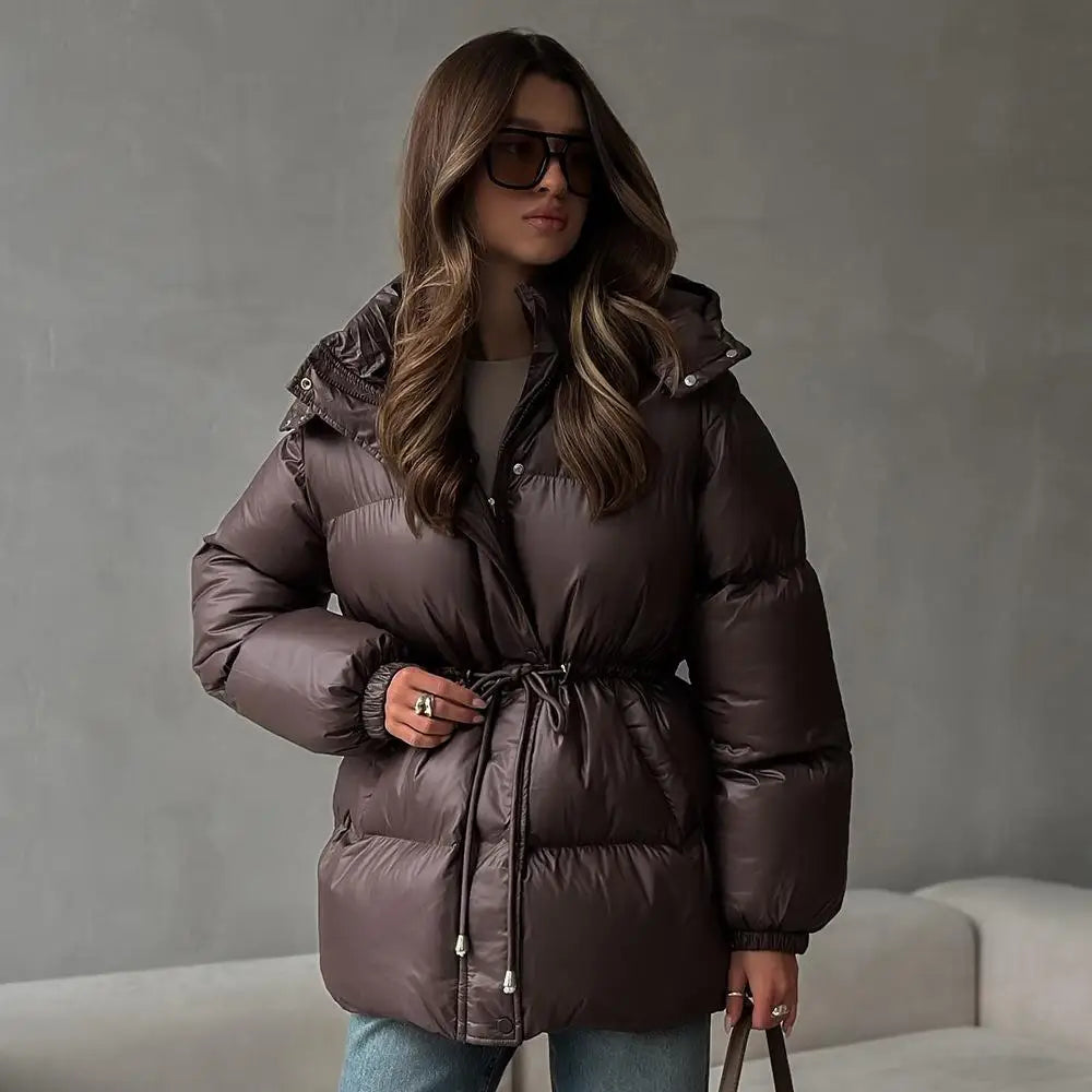 Women Fashion Brown Cotton Jacket Casual Lapel Single Breasted Pocket Loose Long Coat Lady Winter Daily Street Commute Outerwear