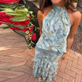 Floral Print Halter Neck Cutout Maxi Dress Tiered Ruffle Sleeveless 2026 Summer Women Vacation Dress Fashion Boho Lady Vestido