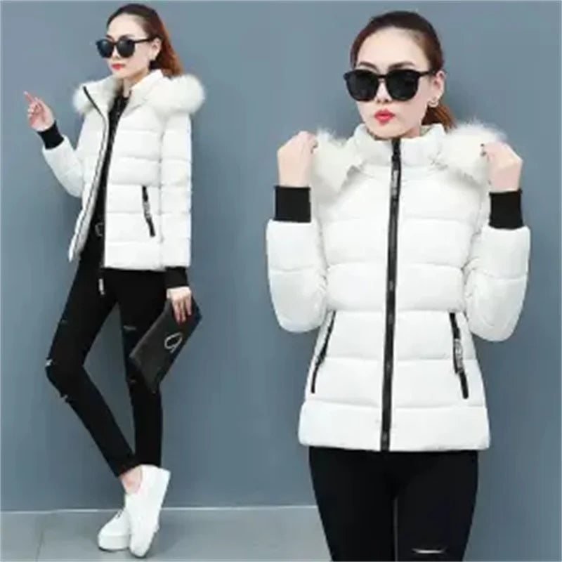 2026New Cotton-Padded Jacket Women's Winter Warm Cotton Padded Coat Thin Light Parkas Overcoat Short Hooded Outerwear Ladies Top