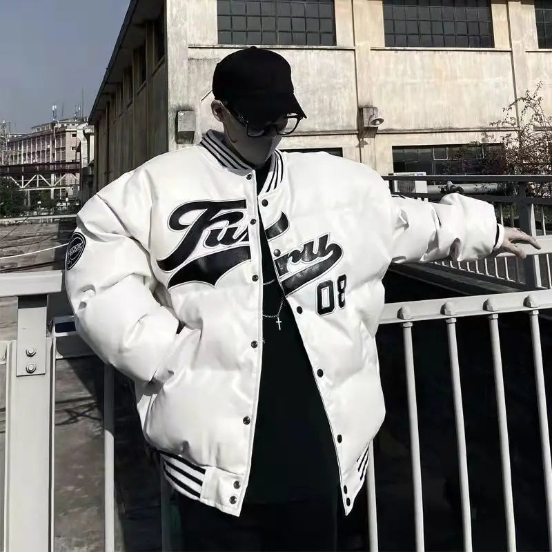 Winter PU Leather Baseball Jacket Men and Women Trend Patchwork Letter Embroidery Coats Autumn Casual Loose Mens Jackets New