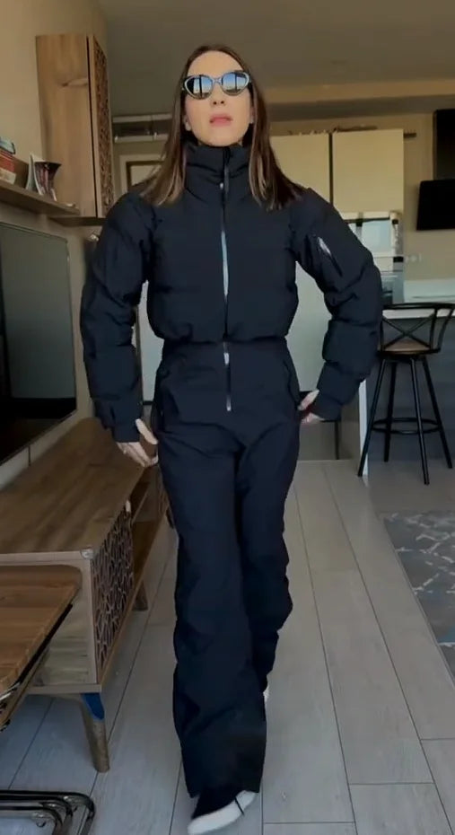 Cotton Padded Ski Jumpsuit Sets Women Zipper High Waist Windproof Outwear Wide Leg Snow 2025 Winter Sports Street Lady Skiwear