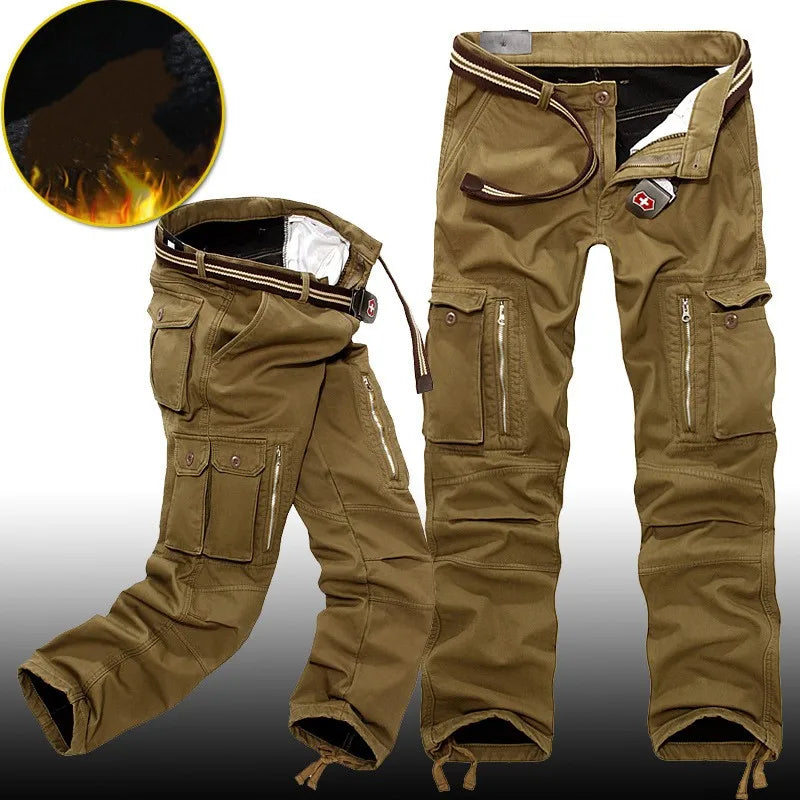 Winter Military Thick Fleece Cargo Pants Men Multi-pockets Baggy Cotton Casual Overalls Army Tactical Long Trousers Plus Size 40