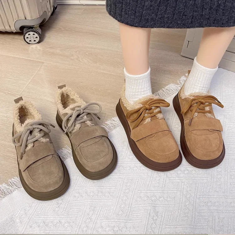 Fur Platform Women Casual Shoes Suede Flats Boots Woman 2025 Trend Winter Fashion Lolita Elegant Cozy New Brand Sneakers Mujer