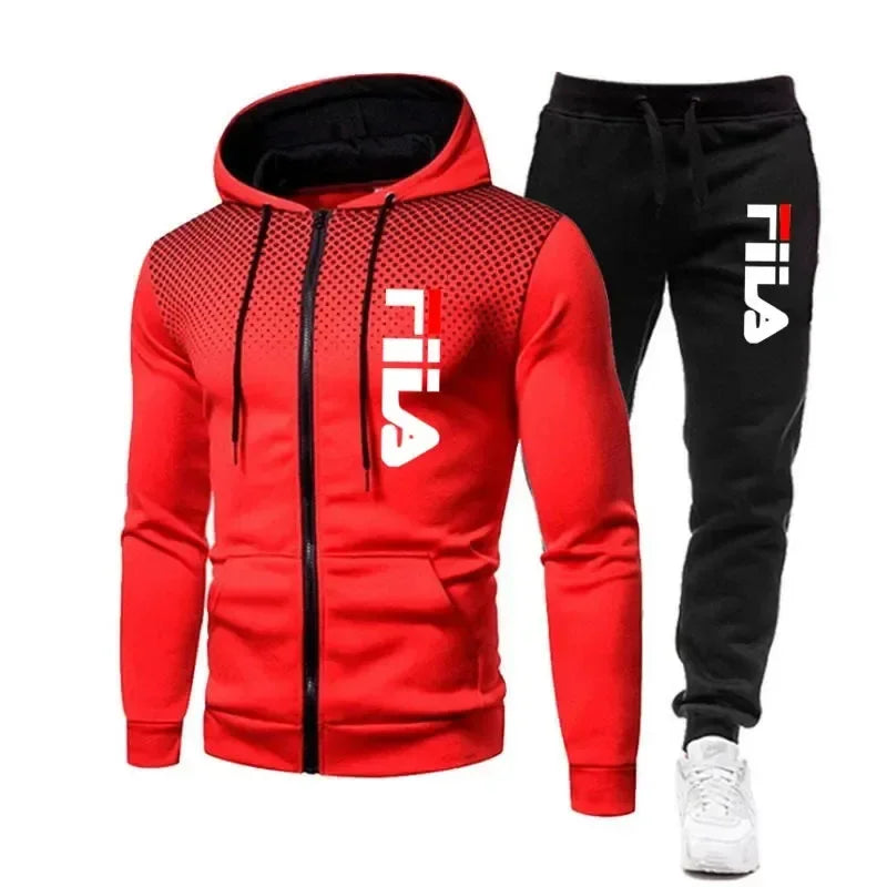 2025 Men's casual jogging fitness fashion sportswear set for autumn and winter: Two-piece zipper sweatshirt + sweatpants