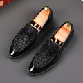 Fashion Men's Black Metal Button Patent Leather Oxford Flats Casual Shoes Male Homecoming Wedding Dress Zapatillas Hombre