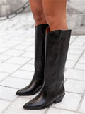 2023 Winter Women's Boots Wedge Heels Knee High Boots Fashion Western Pointed Toe Shoes Slip on Cowgirl Tall Boots Botas Mujer