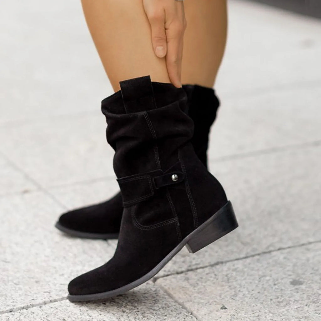 Women Ankle Boots Winter Fashion Low Heel Suede Female Shoes Classic Brown Black Lightweight Soft Comfortable Plataforma Mujer