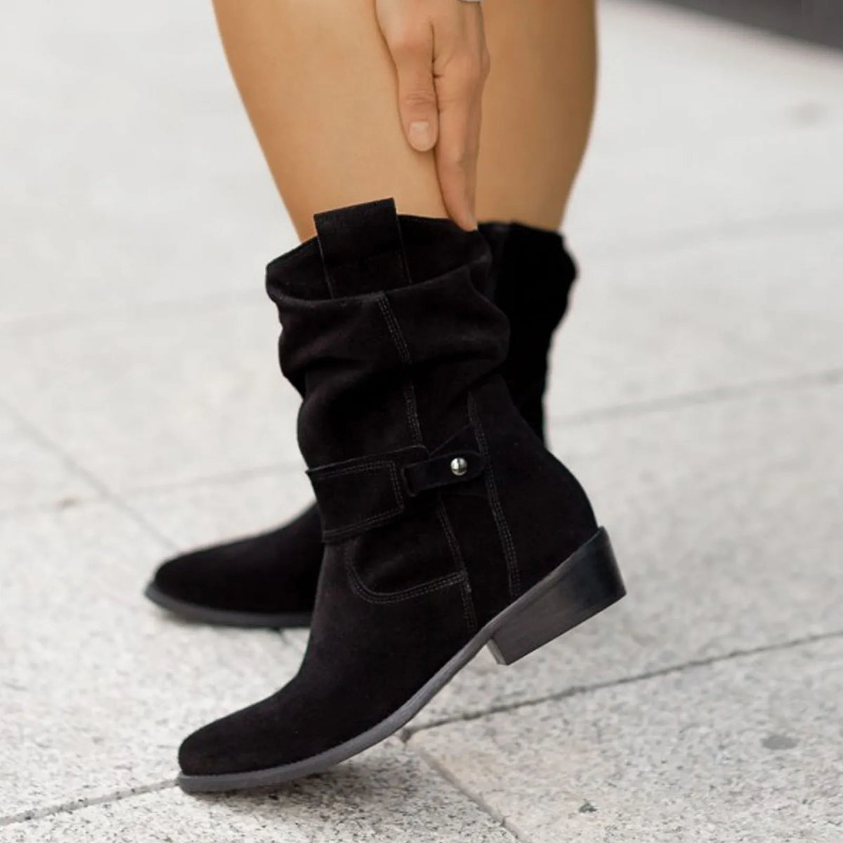 Women Ankle Boots Winter Fashion Low Heel Suede Female Shoes Classic Brown Black Lightweight Soft Comfortable Plataforma Mujer