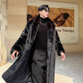 Black Faux Fur Long Coat Man Fashion Winter Thickened Warmer Fluffy Long Cotton-padded Jacket Overcoat