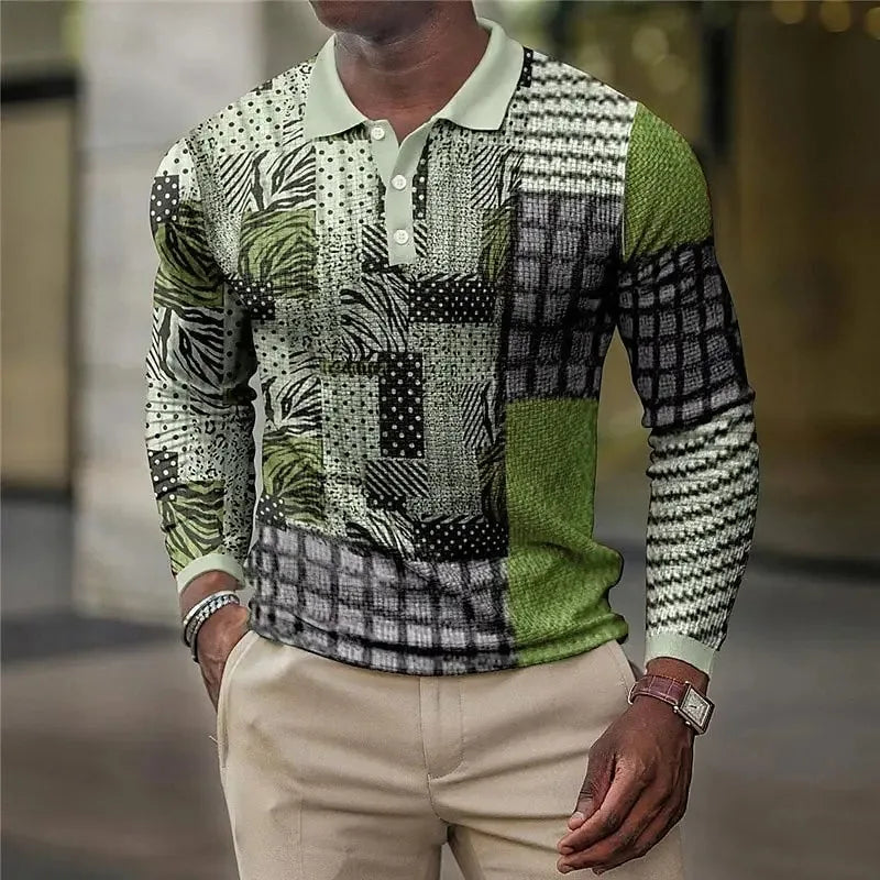 Men's Plaid Vintage Long Sleeve Polo Shirt Lapel Sports Leisure Outdoor Office Daily Wear Button Spring Autumn Winter