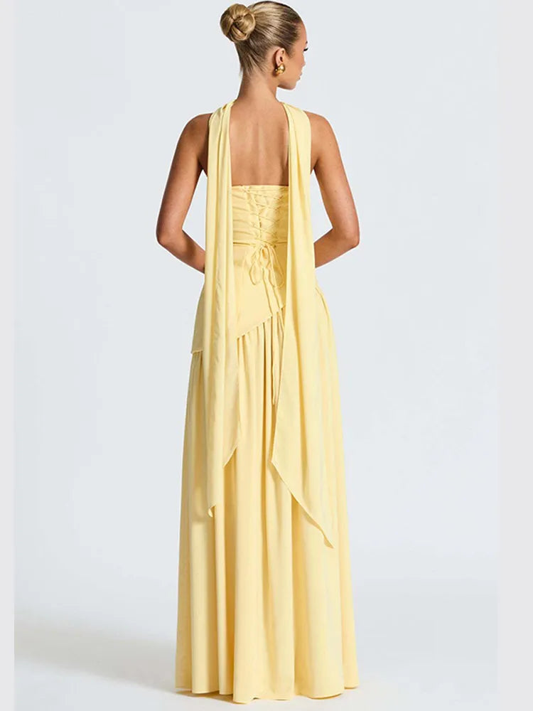 High Split Pleated Hem Patchwork Long Dress Women Strapless Backless Sleeveless Robes Chic Lady Holiday Evening Party Gown