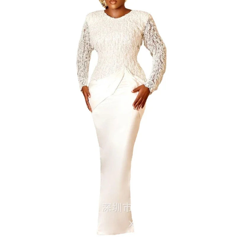 Party Dress Women Floor Length Dresses White Tassel Lace Round Neck Night Bodycon Evening Elegant Wedding High Waist Vestidos