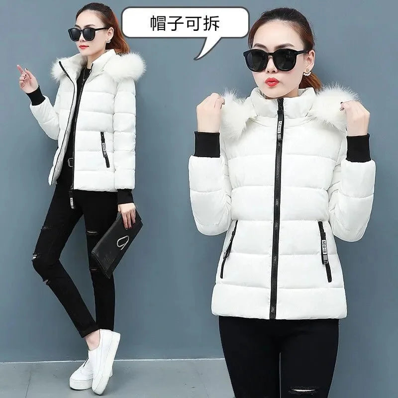 2026New Cotton-Padded Jacket Women's Winter Warm Cotton Padded Coat Thin Light Parkas Overcoat Short Hooded Outerwear Ladies Top