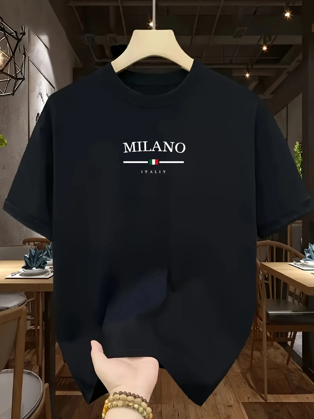 Men's stylish, casual, relaxed Italian-style Milan letter print round-neck short-sleeved T-shirt