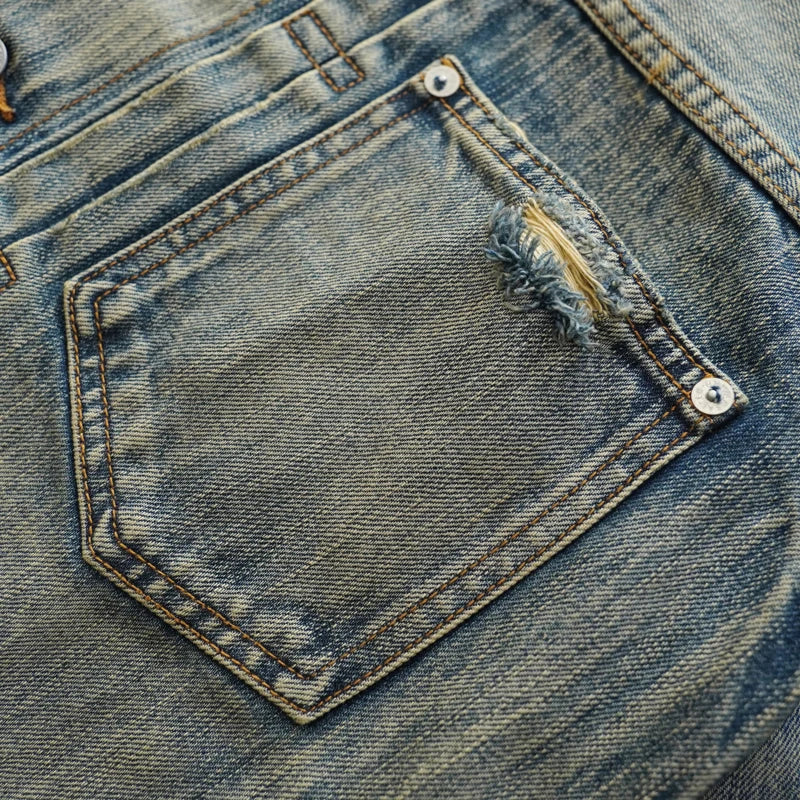 Sauce Zhan Mens Denim Jacket Destroy Wash Distressed Selvedge Ripped Jean Jacket Men 14.5 Oz Loose Fit