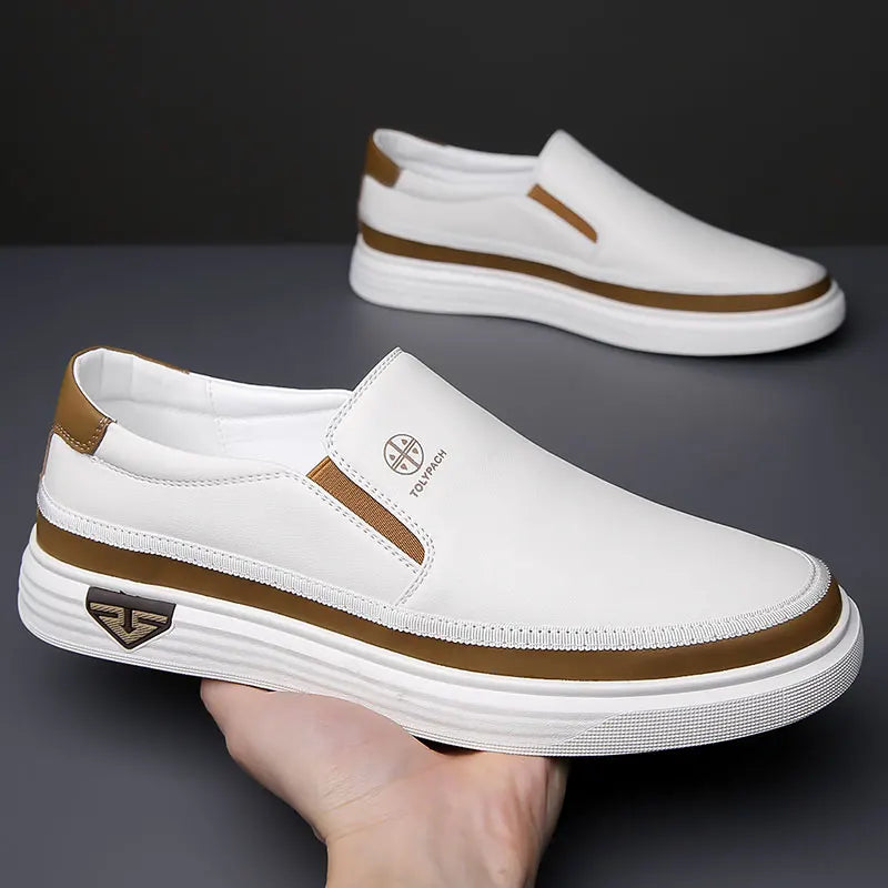 New Summer Fashionable and Comfortable Mens Versatile White Shoe Brand Genuine Leather Breathable Soft Soled Cowhide Board Shoes